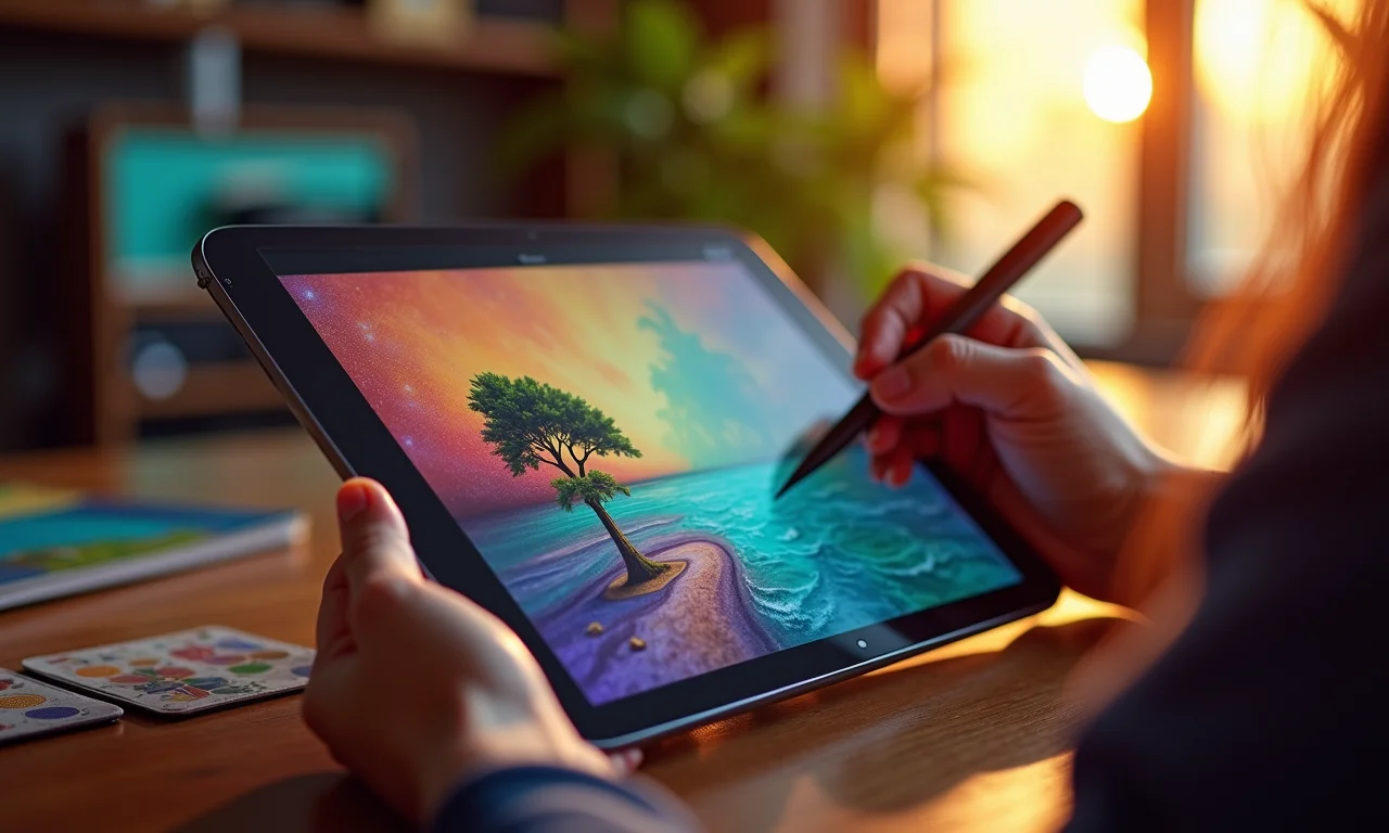 Designer UX personalizando experiência do usuário em tablet, com artesanato brasileiro.