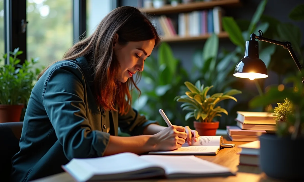 Empreendedor de healthtech trabalhando até tarde em escritório vibrante, simbolizando aprendizado constante e inovação no setor.