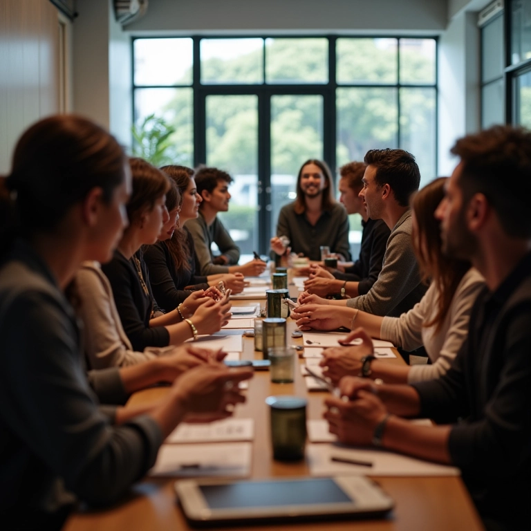 Empreendedores trocando cartões de visita em evento de networking em SP.