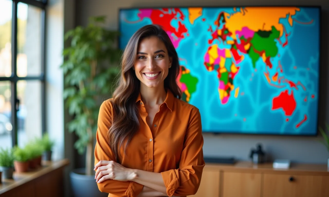 Empresária brasileira apresenta com confiança o potencial do mercado global em tela digital.