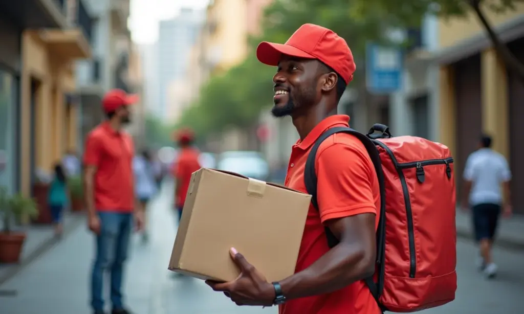 Entregadores diversos em São Paulo garantem entregas rápidas e eficientes, demonstrando satisfação do cliente no e-commerce.
