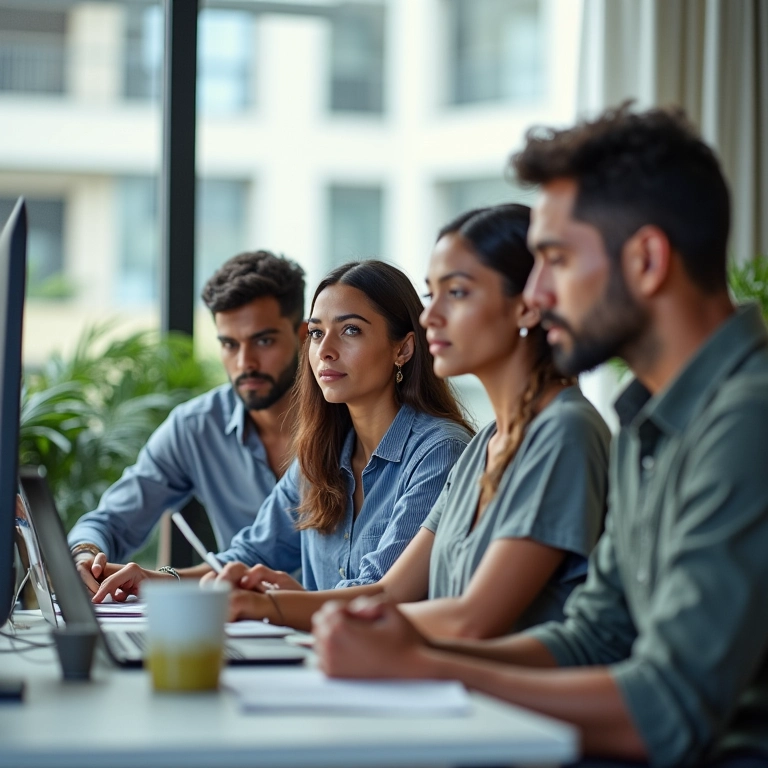 Equipe analisando dados do público de ecommerce de artigos religiosos.