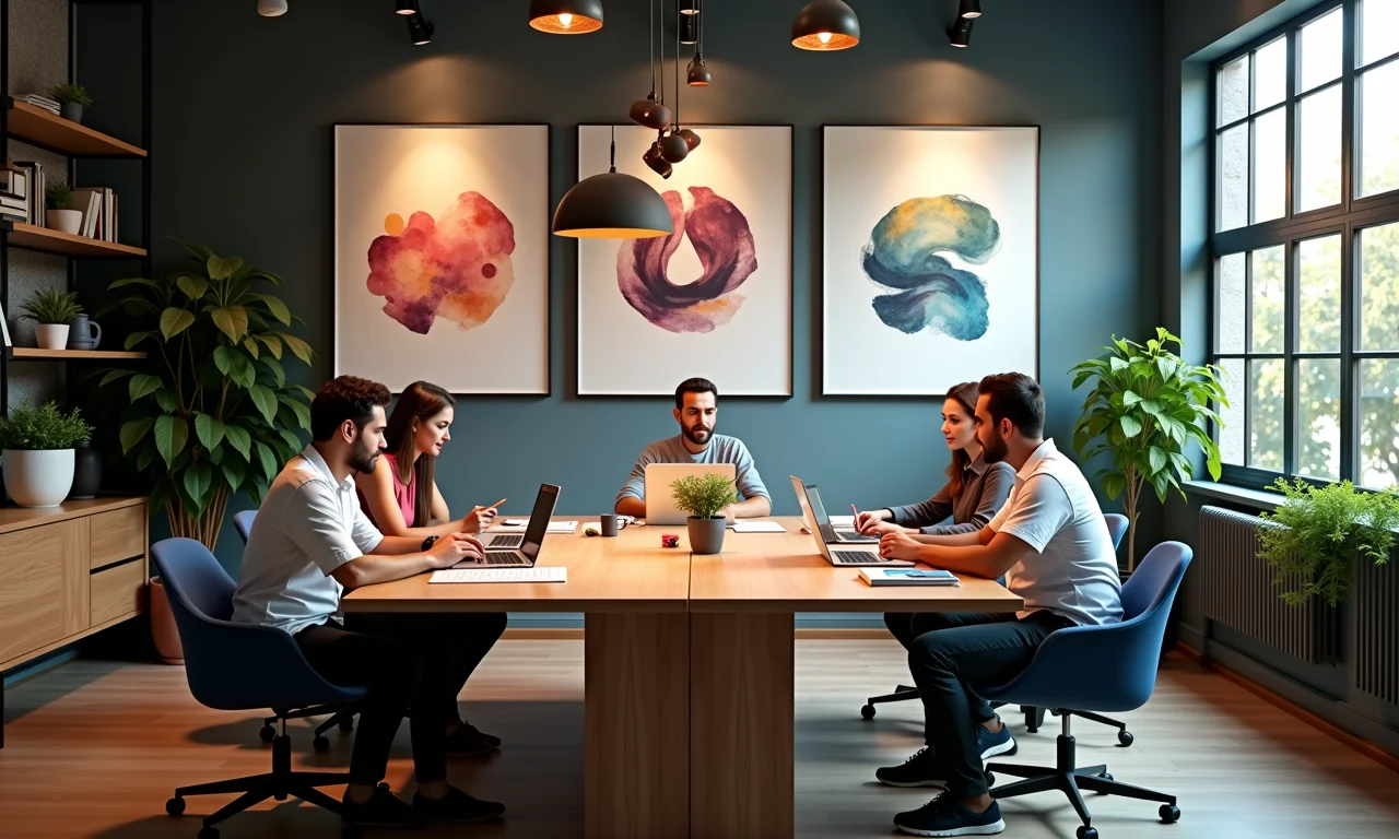 Equipe criando logotipo para marca em SP.