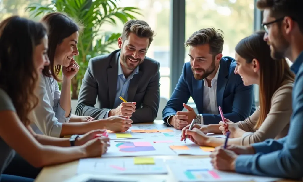 Qual A Melhor Forma de Obter Feedback Dos Usuários Para Melhorias Contínuas Equipe diversa colaborando e integrando feedback de usuários.