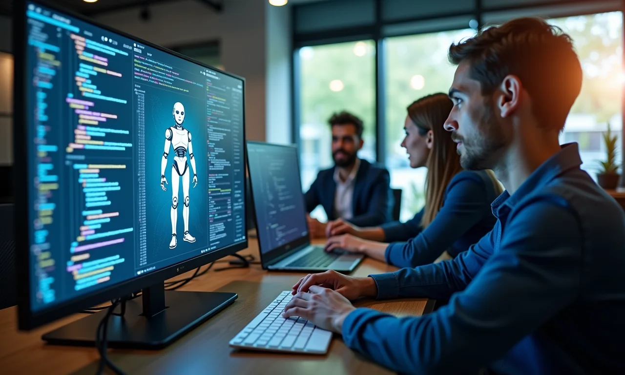 Equipe implementando IA em plataforma de chatbot.