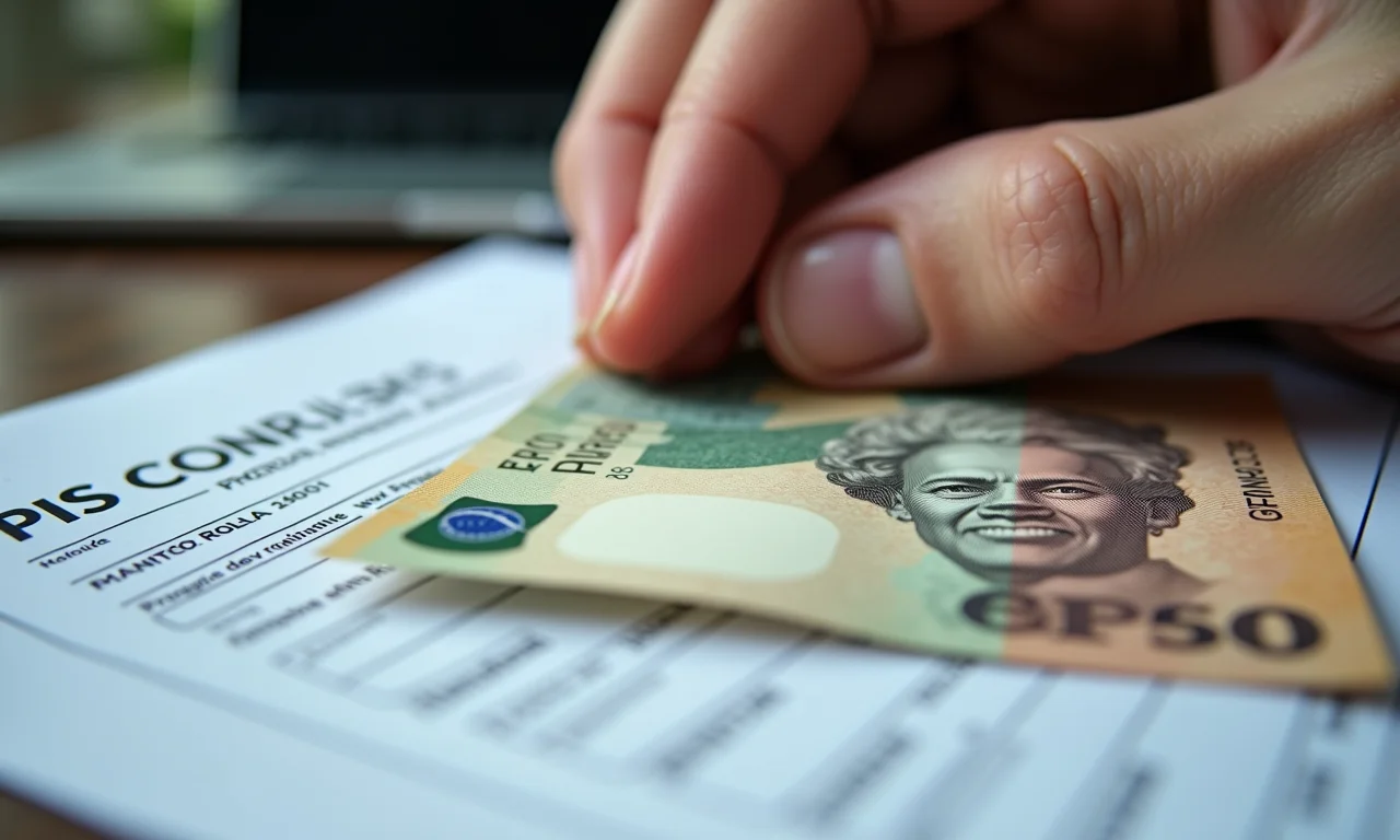 Formulários de impostos PIS/COFINS com moeda brasileira e expressão de preocupação refletida.