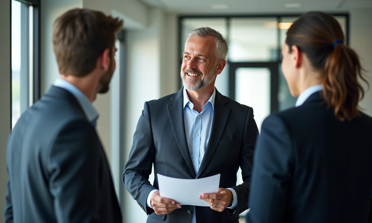 Gerente de finanças corporativas em reunião com investidores.