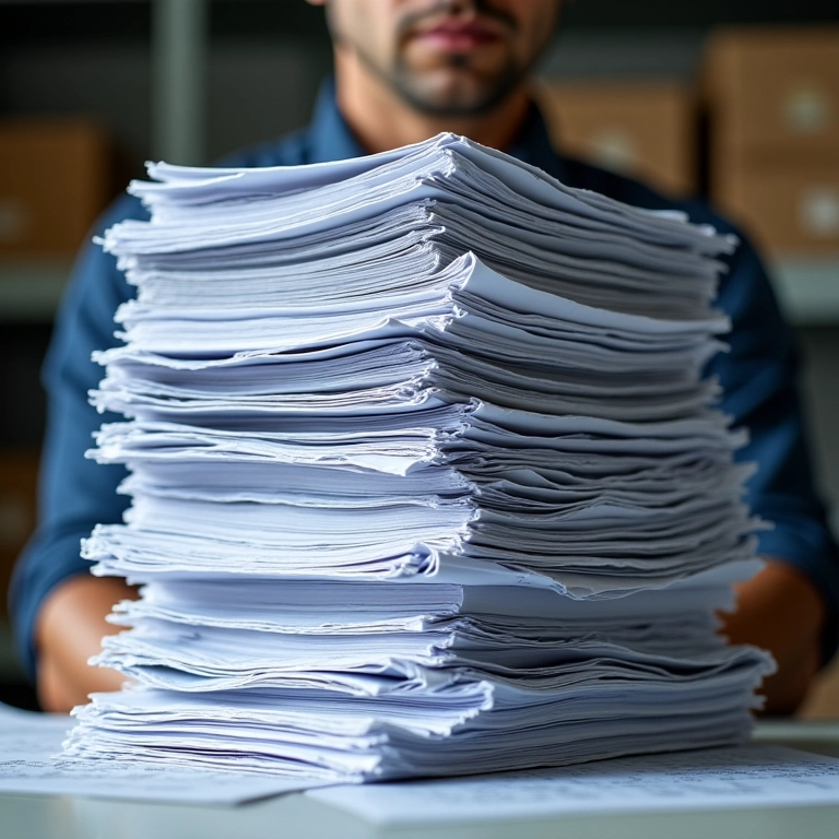 Gerente de logística sobrecarregado com a complexidade tributária no Brasil.