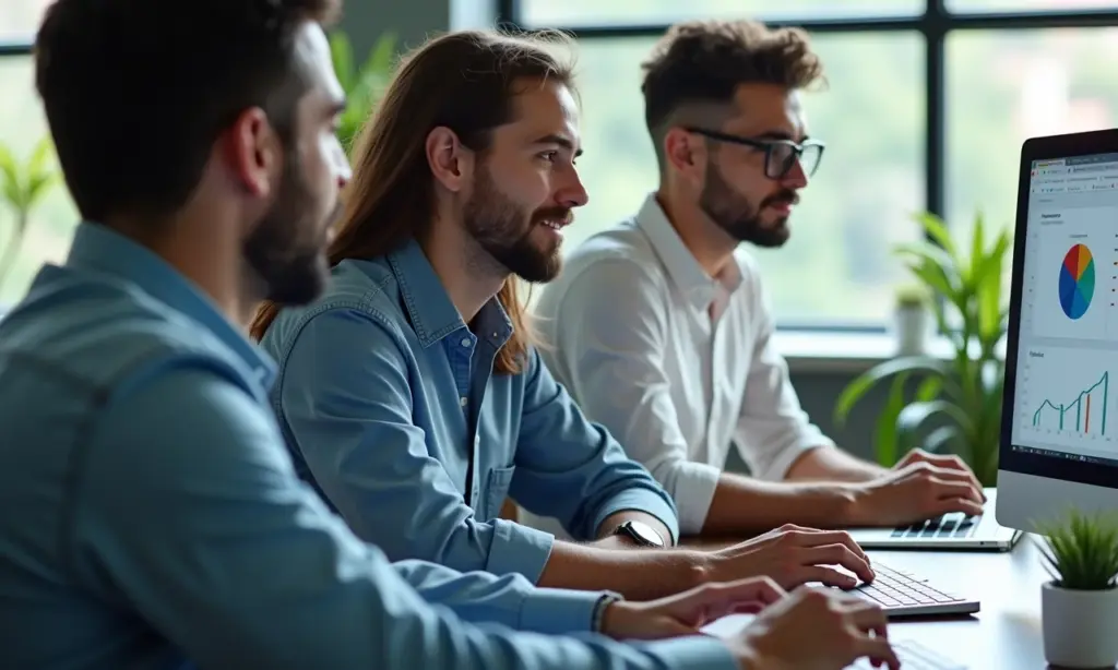 O Que É A Taxa de Cliques Orgânica CTR E Como Melhorá la Grupo diverso analisa dados de CTR em painel de controle de website.