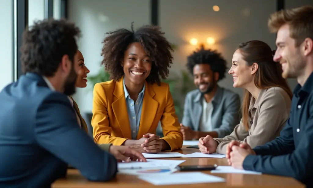 A jornada de resiliência e luta por inclusão no trabalho Grupo diverso de profissionais celebrando em ambiente de trabalho inclusivo.