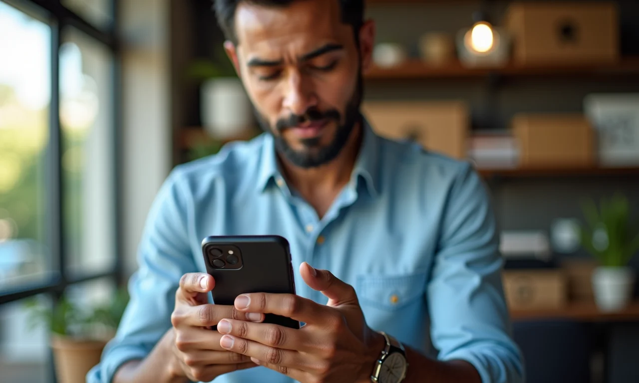 Homem finalizando compra online no celular com processo simplificado.