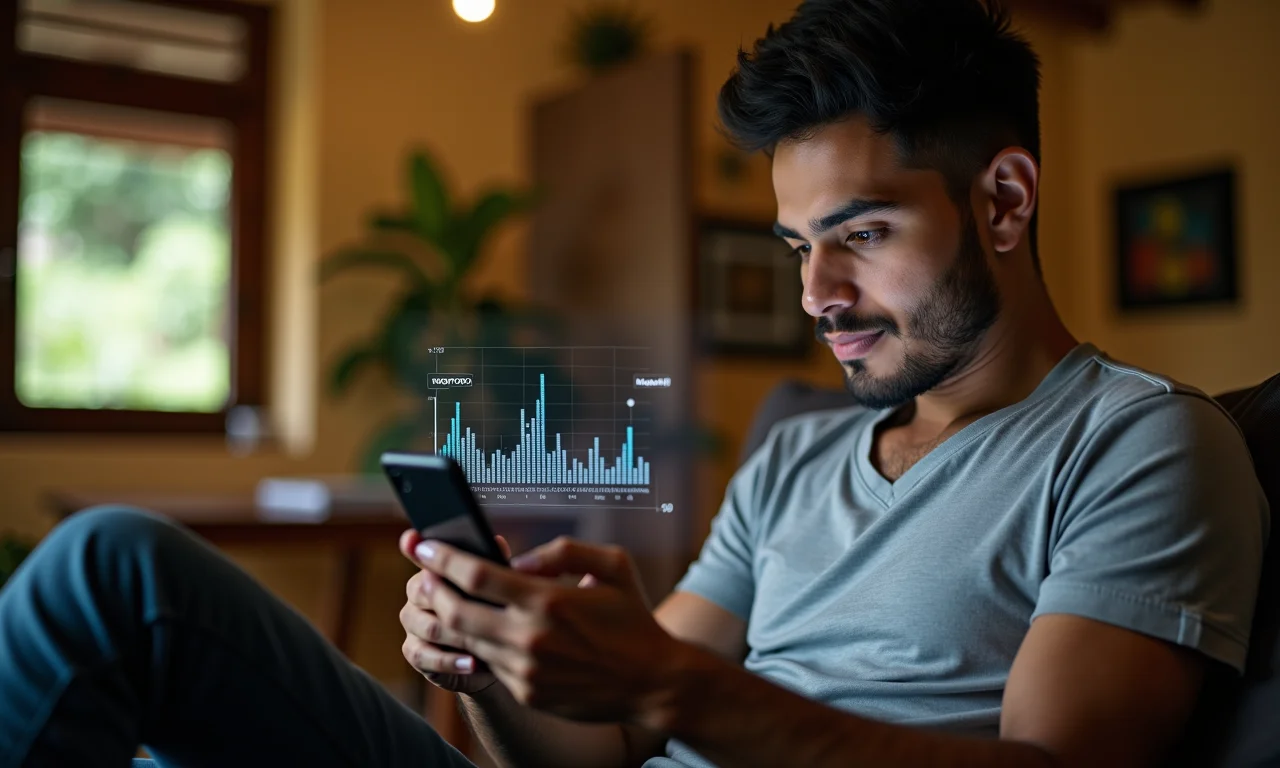 Homem vendo vídeo com dados de tempo de exibição