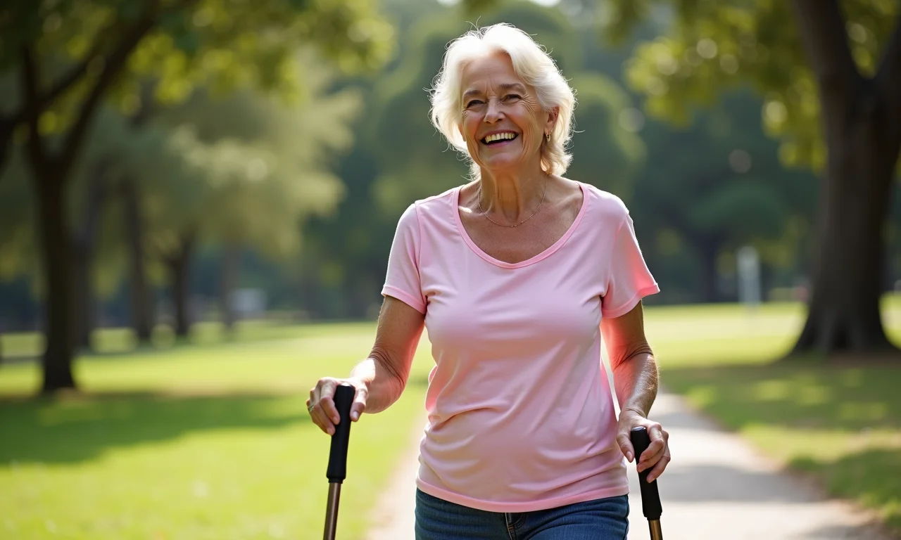 Idosa praticando atividade física adaptada para o bem-estar.