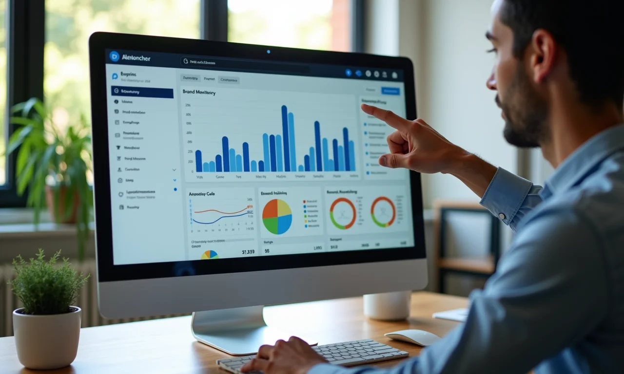 Interface amigável de ferramenta de monitoramento de marca com IA.