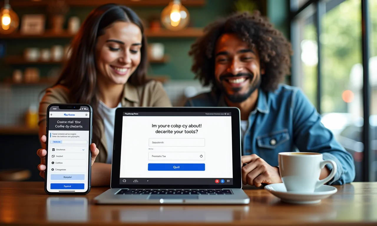 Interface de quiz Typeform em vários dispositivos com usuários brasileiros engajados.