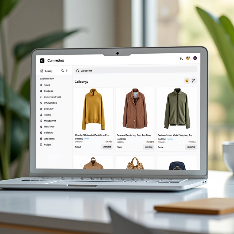 Interface de site de ecommerce de artigos religiosos com navegação fácil.
