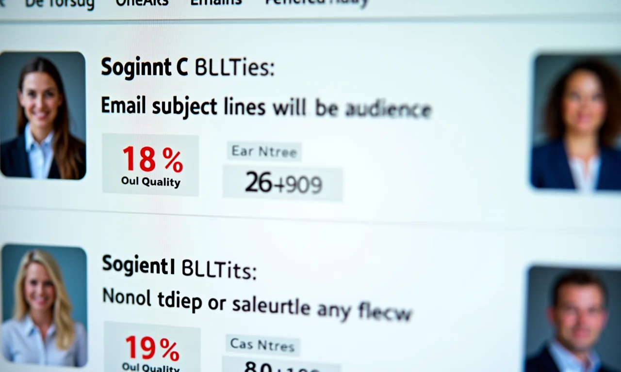 Interface de teste A/B mostrando diferentes assuntos de email.