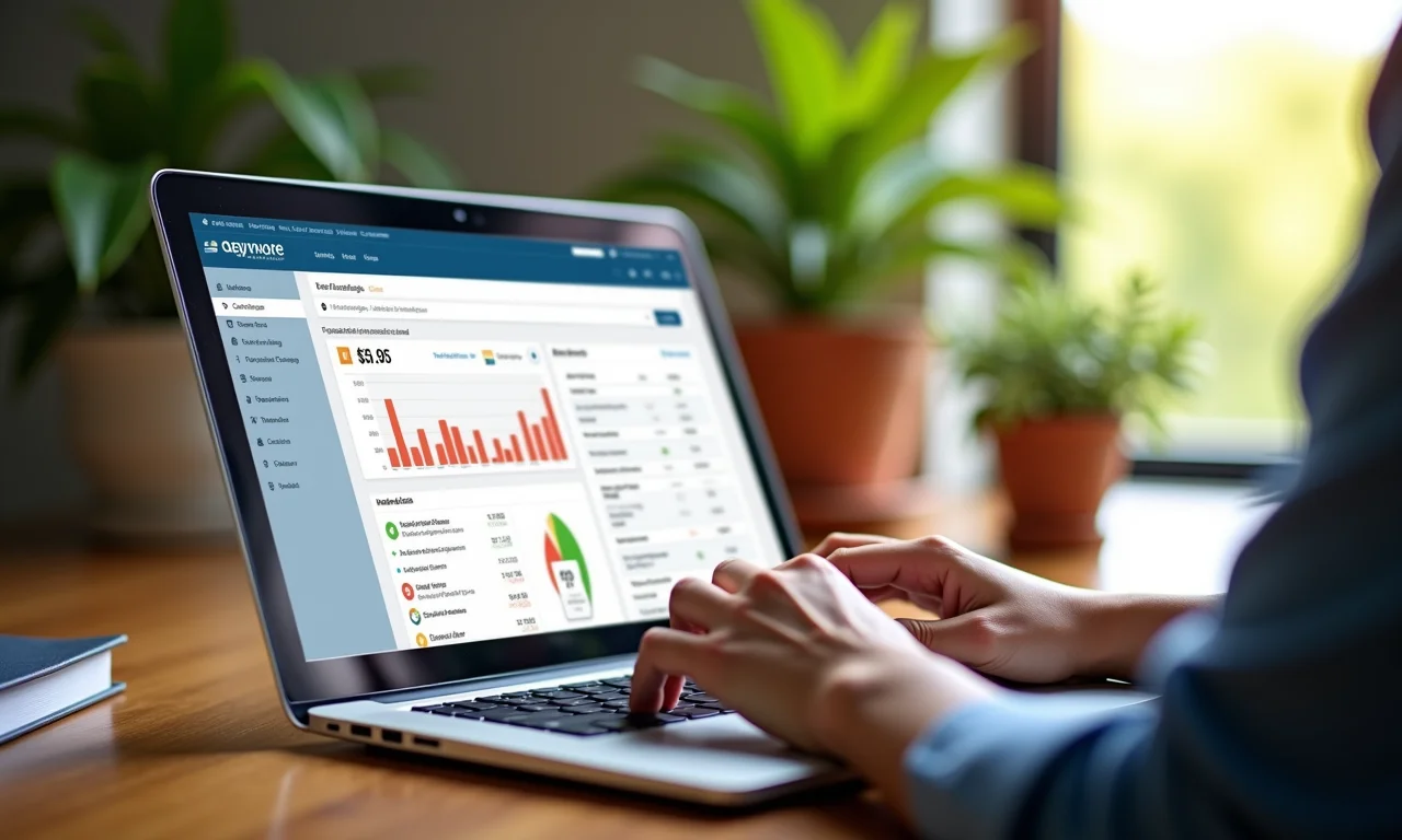 Interface do Oracle NetSuite em um laptop.