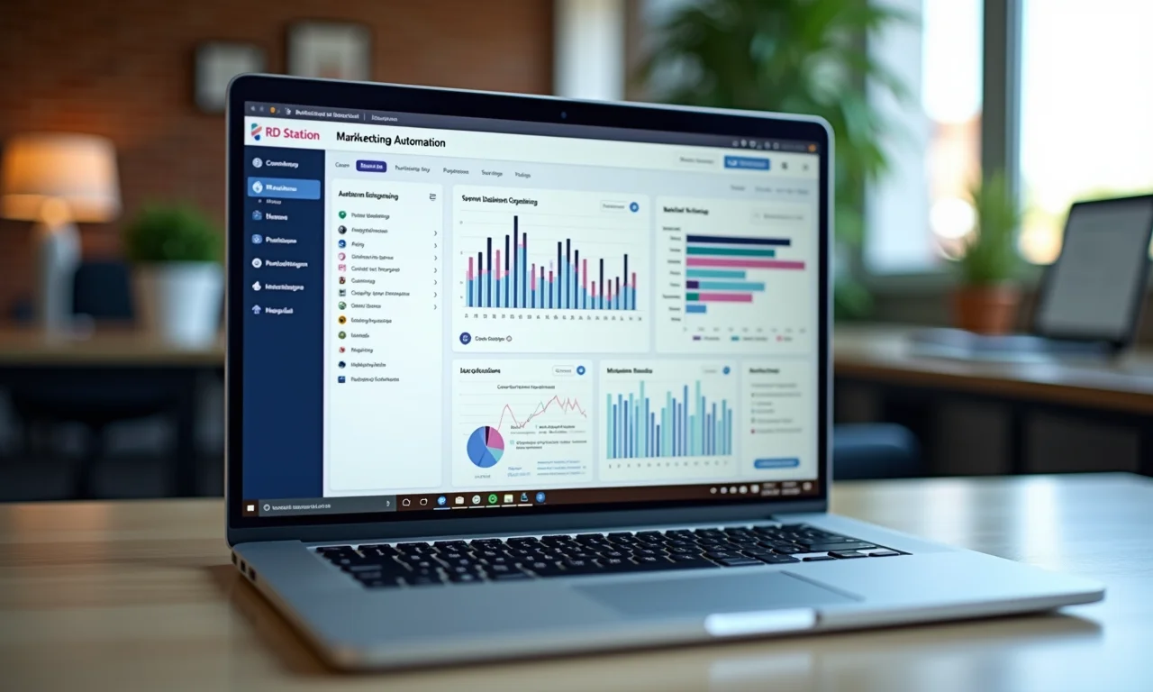 Interface do RD Station em um laptop em São Paulo.