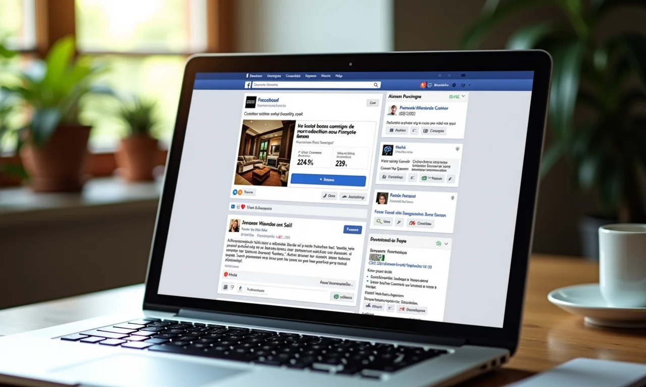 Laptop mostrando resultados de campanha de Facebook Ads para negócio local em SP.