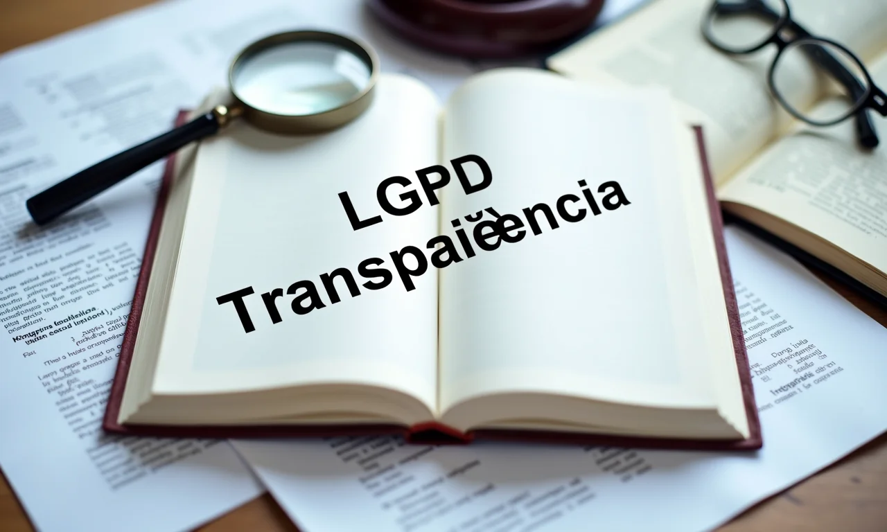 Livro aberto com LGPD e Transparência em destaque.