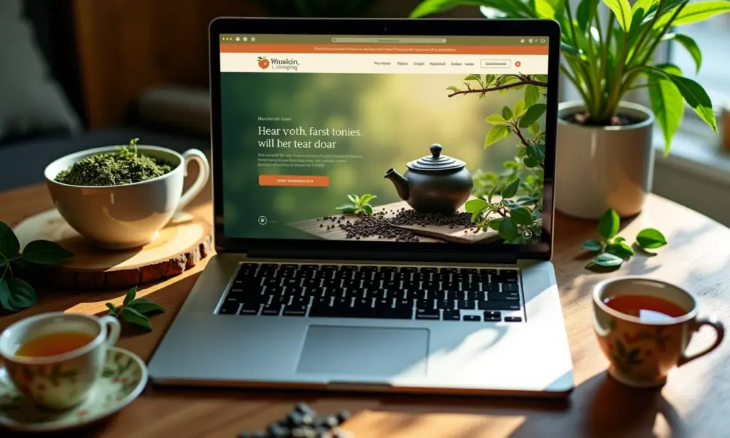 Como Criar uma Loja de Chas Especiais Online Charmosa e Rentavel Loja online de chás especiais em laptop, ambiente convidativo