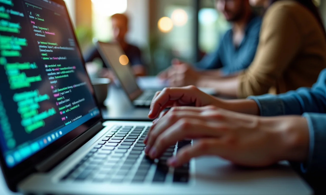 Mãos digitando código em um laptop, representando o boom do setor de TI em SP.