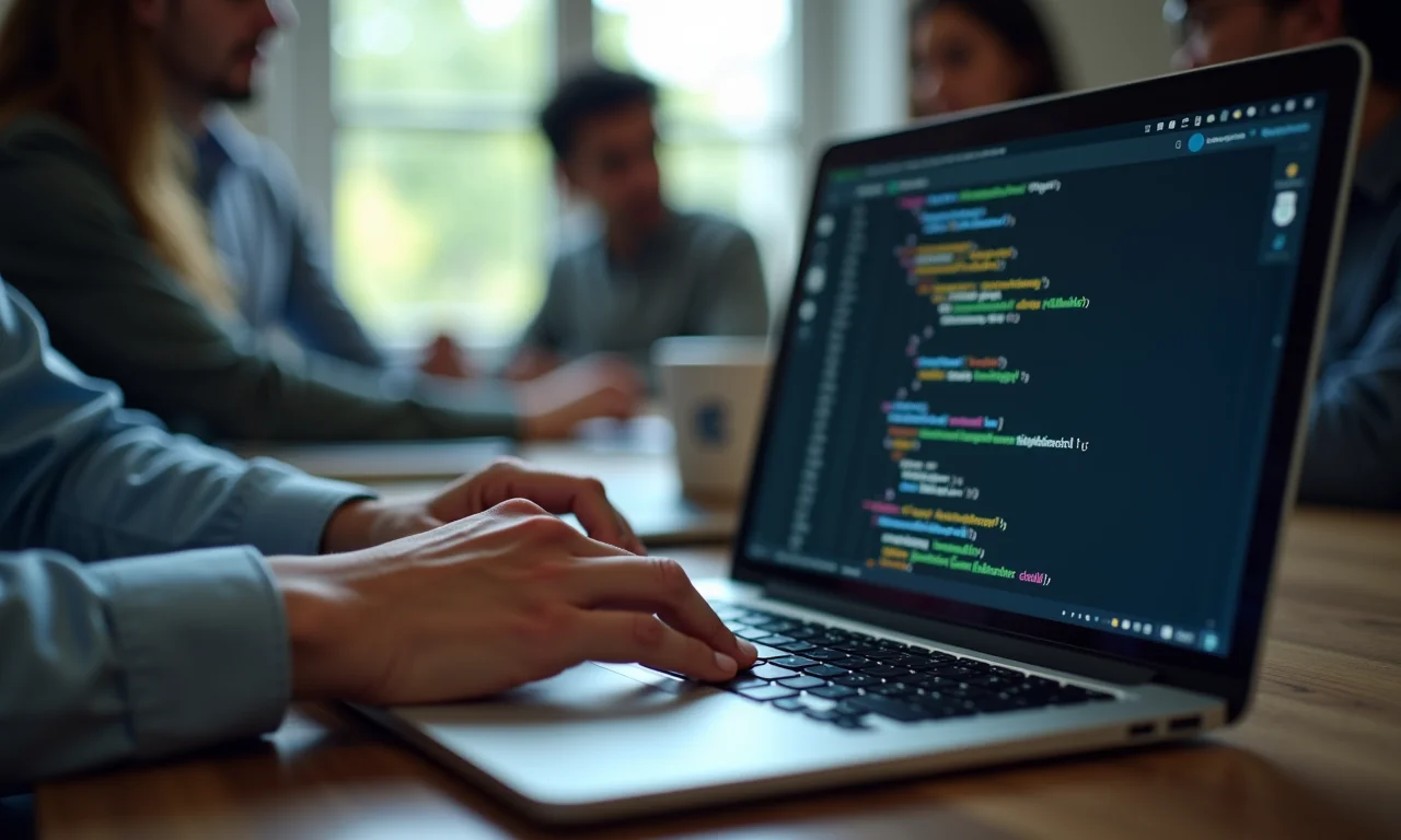 Mãos digitando código para proteger a privacidade na análise de sentimento.