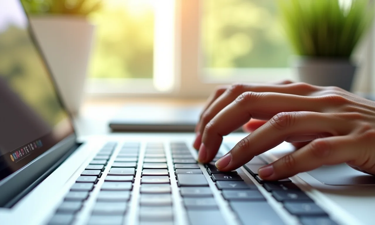 Mãos digitando mensagem de agradecimento no Google Forms.