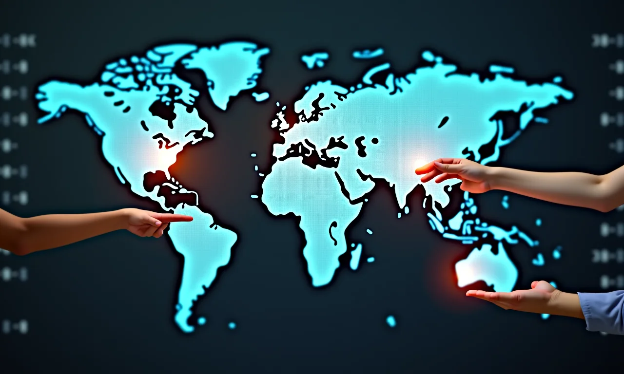 Mapa global com Brasil em destaque e código binário, representando alcance internacional da LGPD.