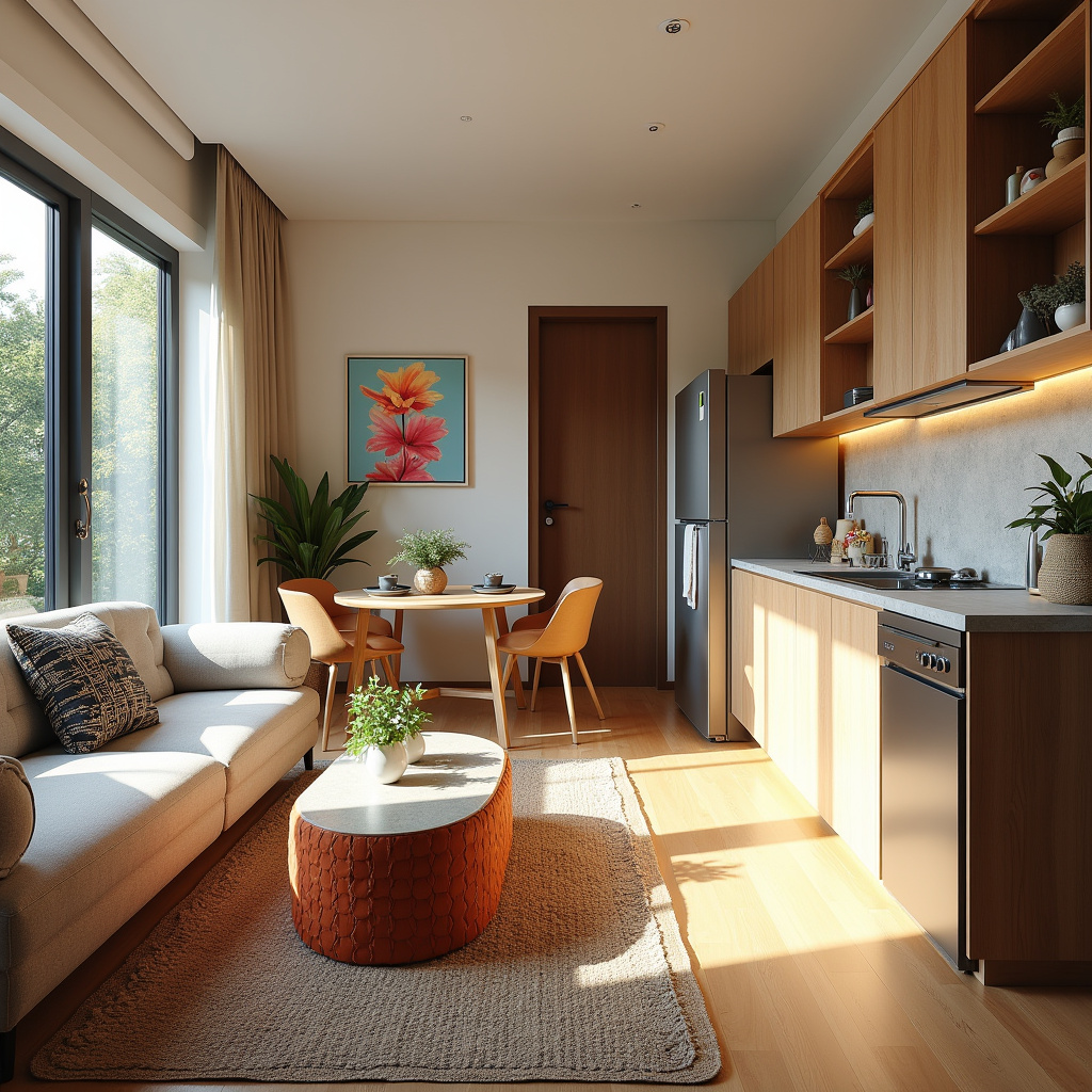 Modern compact apartment in Balneário Camboriú, open concept living, natural light, Brazilian Apartamento compacto e moderno em Balneário Camboriú com design brasileiro.