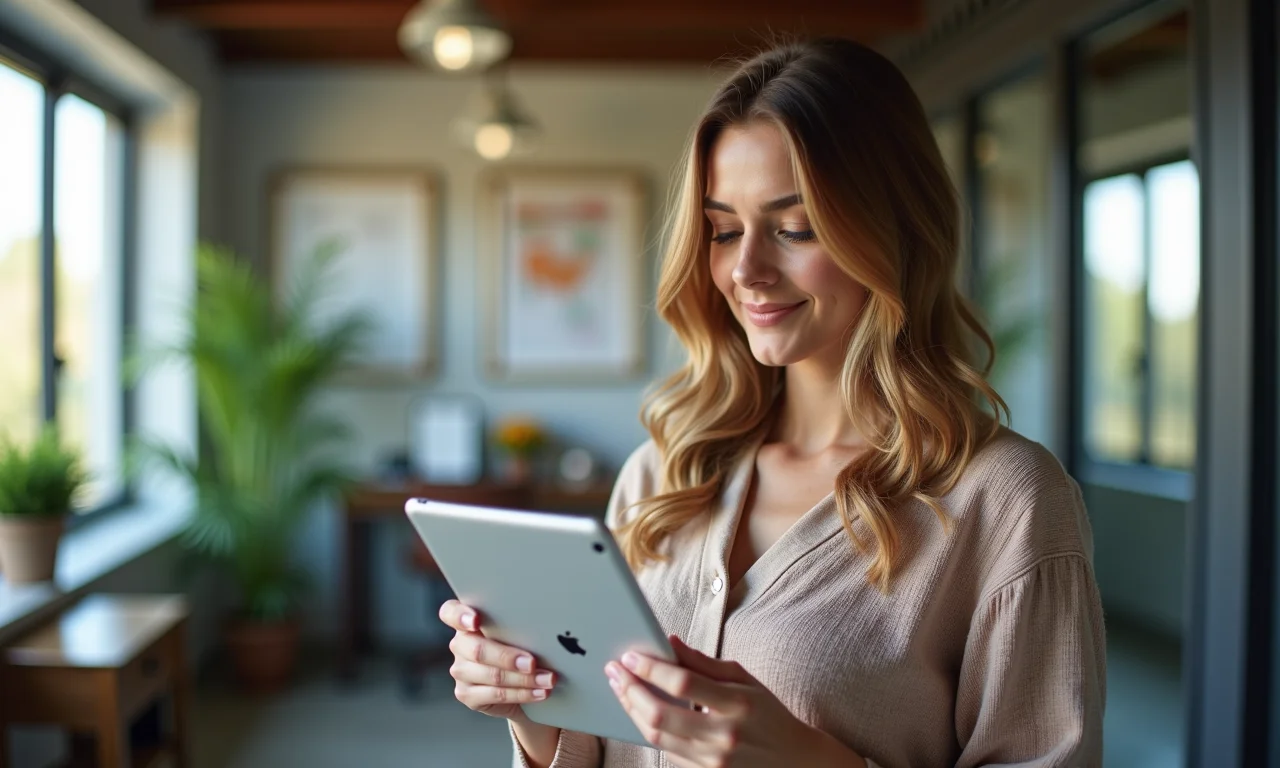 Mulher analisando informações da marca para briefing de influenciadores.