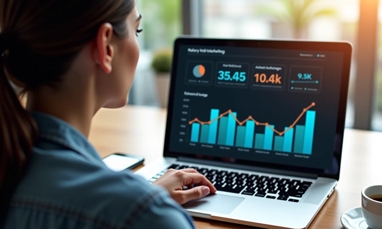 Mulher analisando métricas de sucesso de vídeo marketing.