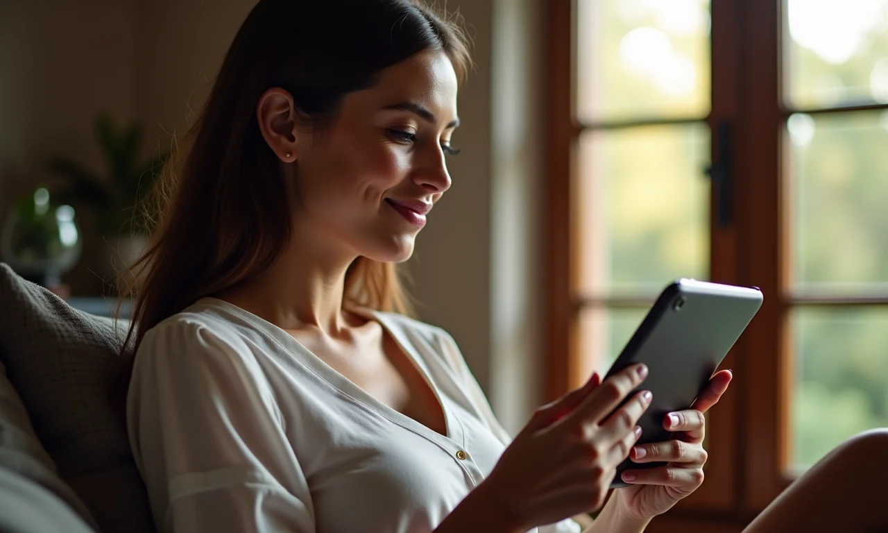 Mulher aproveitando conteúdo exclusivo online por meio de sua assinatura.