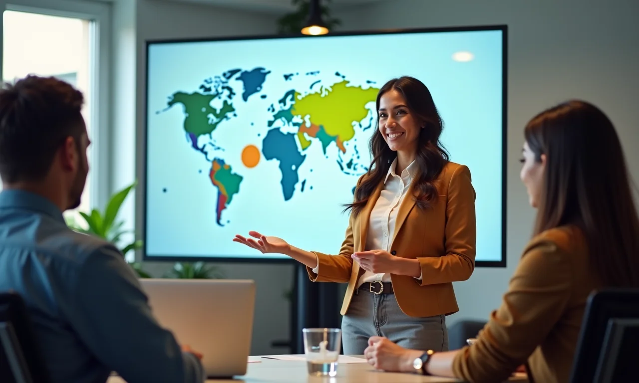 Mulher brasileira apresentando estratégia de lançamento de produto com segmentação.