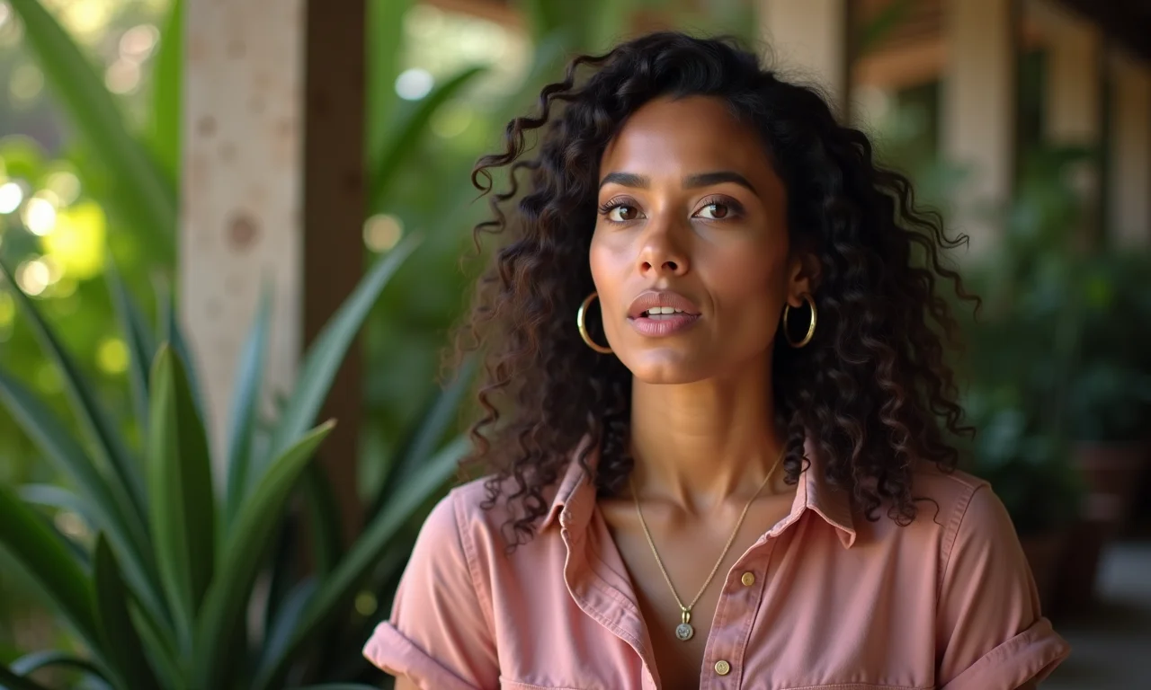 Mulher brasileira falando autenticamente na câmera, compartilhando sua experiência com a marca.