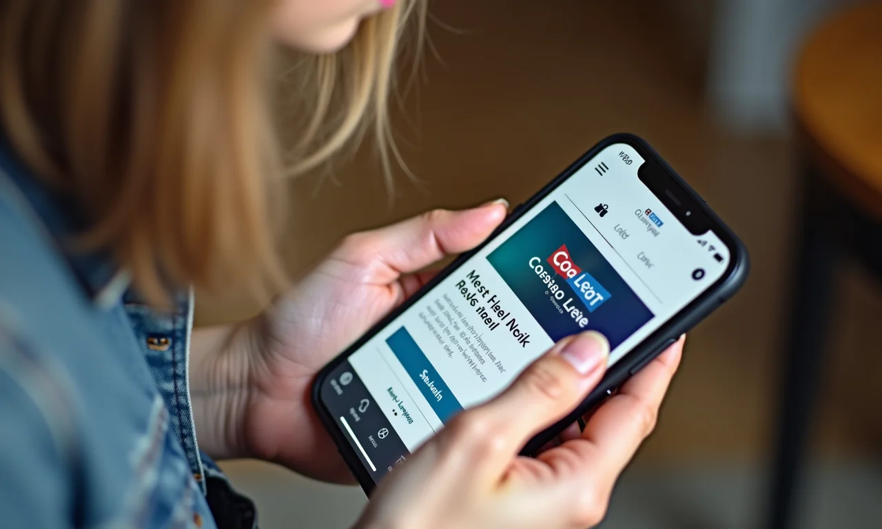 Mulher checando e-mail marketing de e-commerce local no celular.