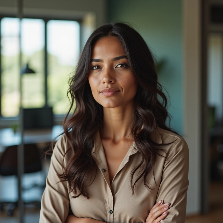 Mulher confiante dizendo não em ambiente de trabalho.