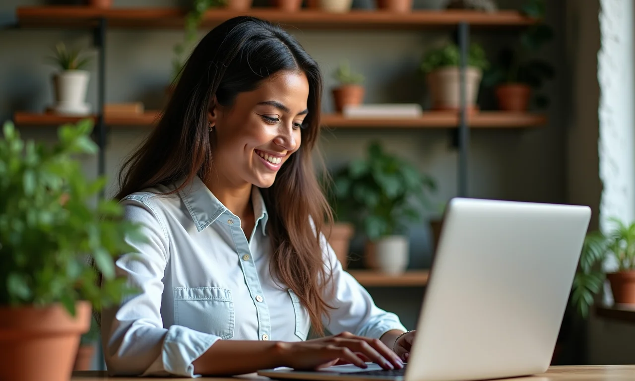 Mulher interagindo com chatbot integrado à FAQ para suporte rápido.