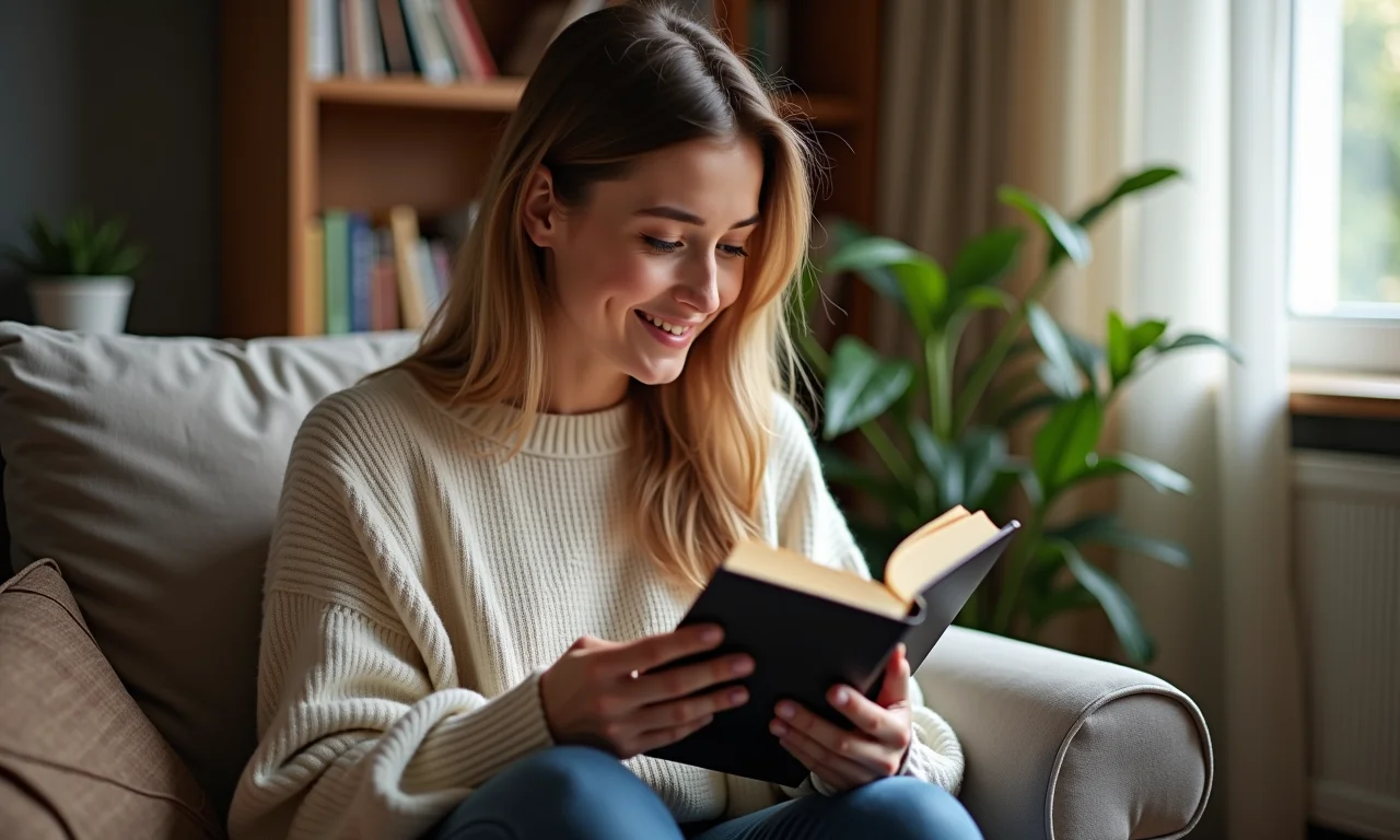 Mulher lendo um livro físico e acessando conteúdo digital complementar em um modelo de assinatura híbrida.