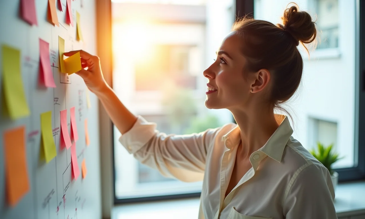 Mulher otimizando categorias para busca por voz com IA.