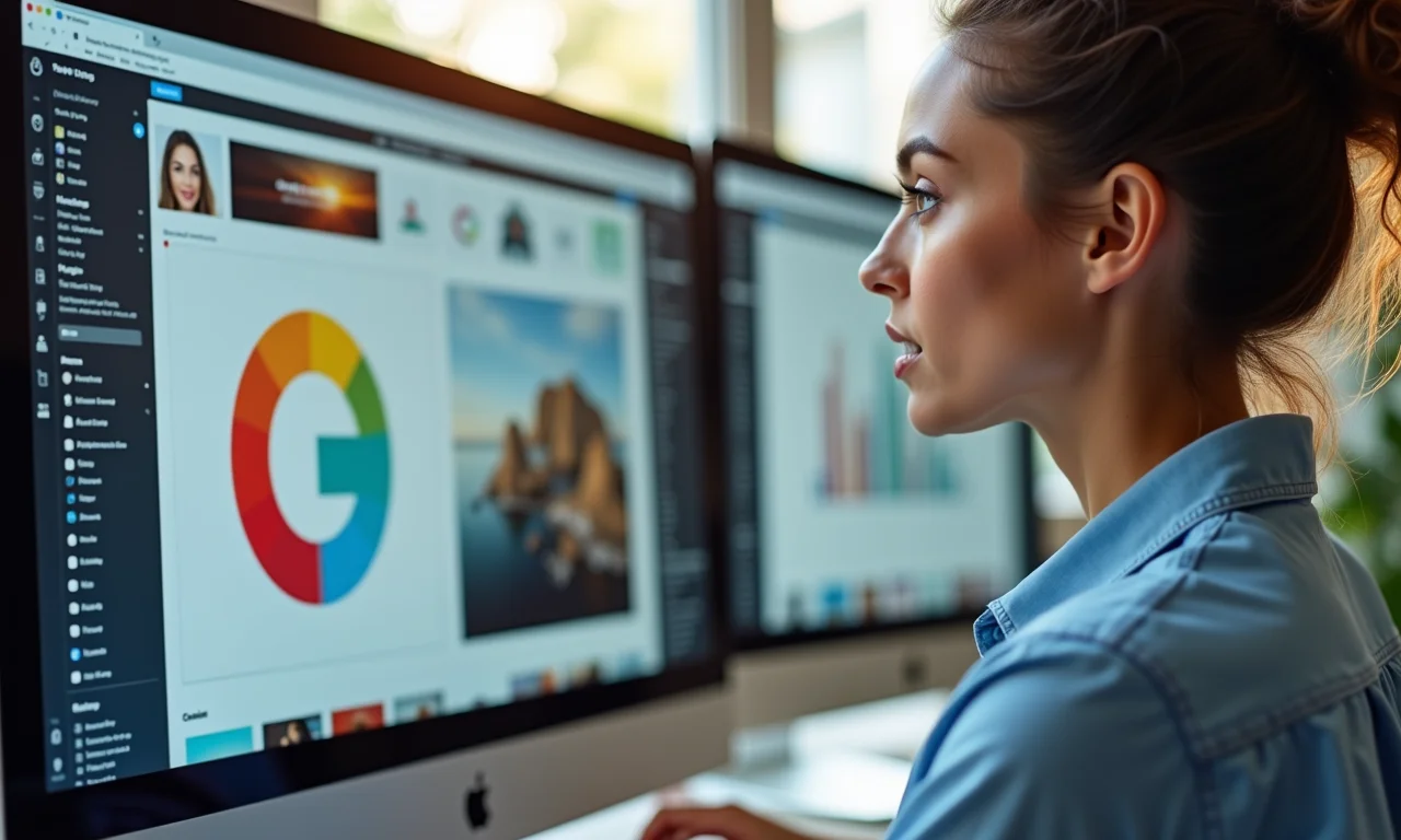 Mulher otimizando nomes de arquivos de imagem para melhor indexação no Google Lens.