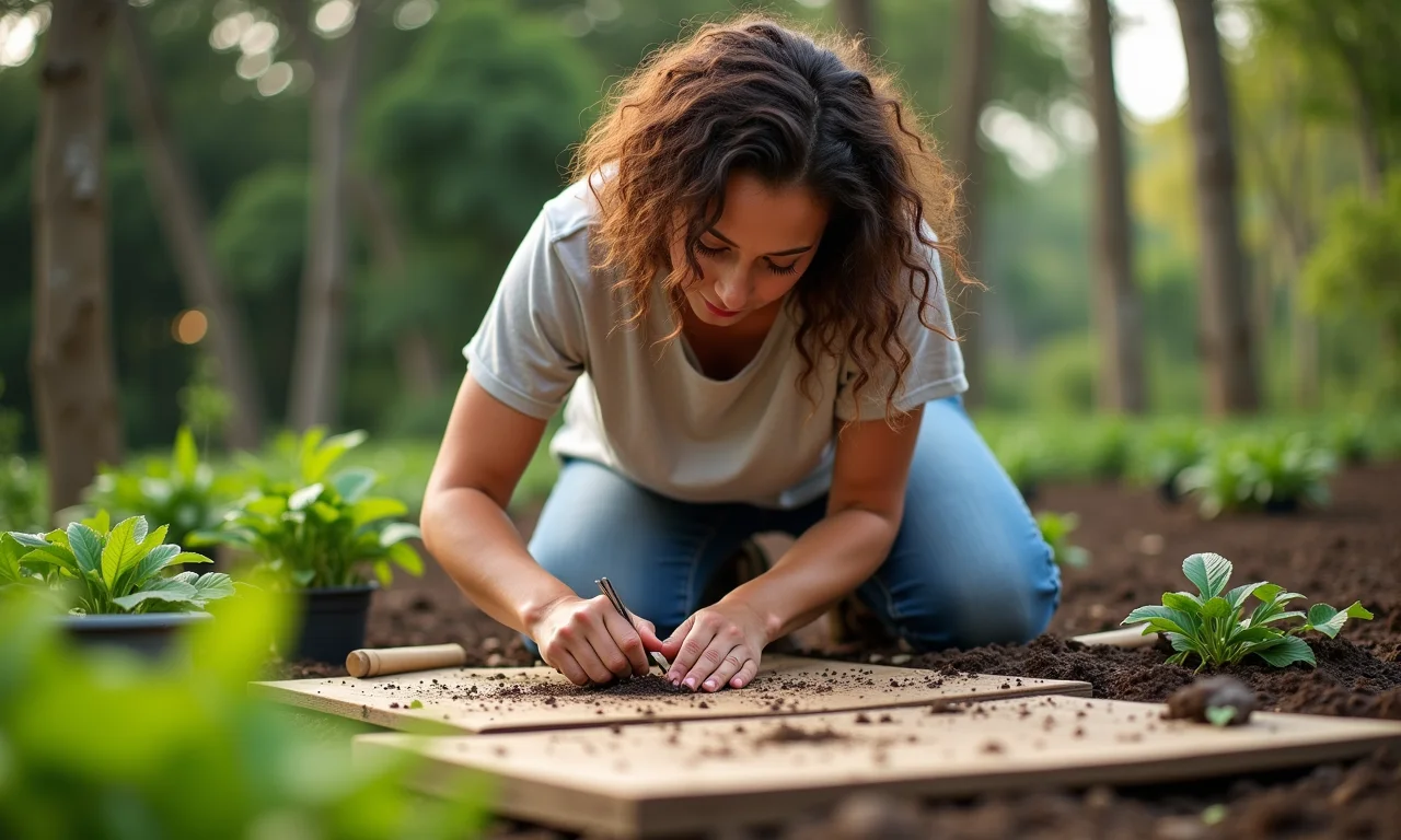 Mulher planejando o layout de um jardim, simbolizando a resiliência proativa.
