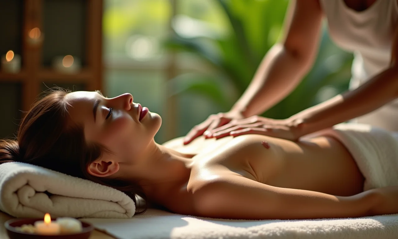 Mulher relaxando em spa de pousada com massagem