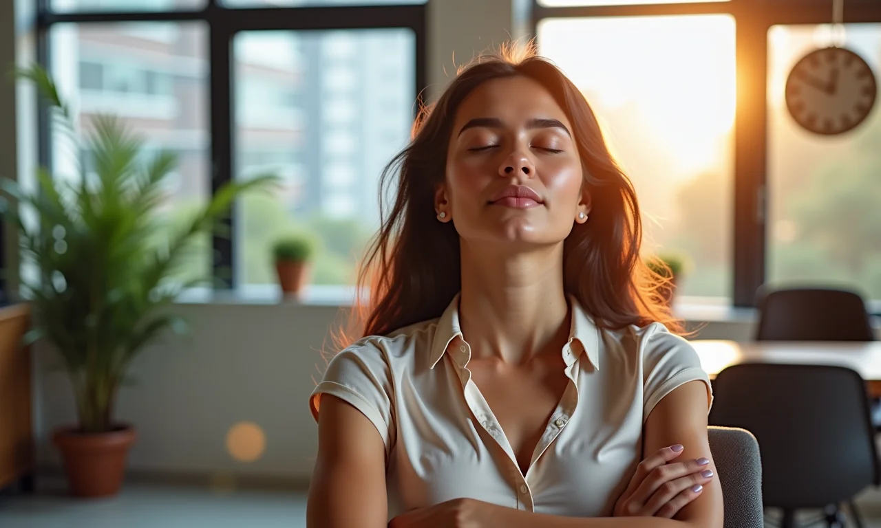 Mulher visualizando uma apresentação de sucesso em sua mente.