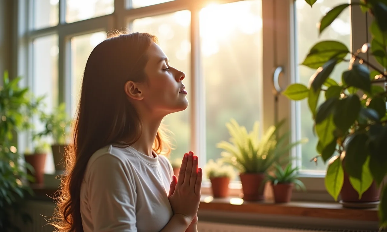 Pai respirando profundamente em um ambiente tranquilo, praticando mindfulness.