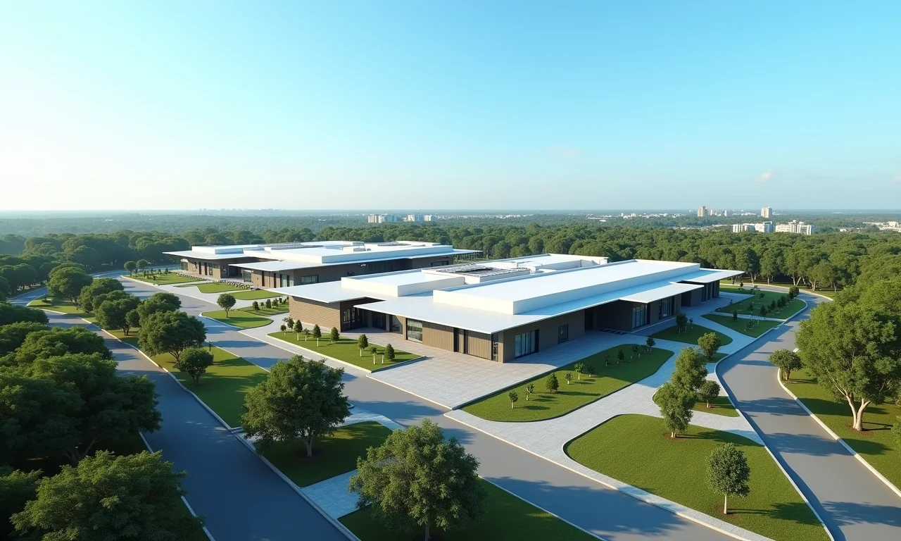 Parque Tecnológico de São José dos Campos sob um céu azul.