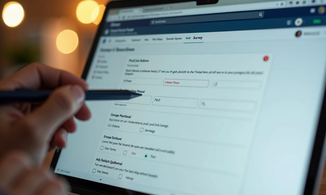 Pessoa preenchendo questionário de feedback online.