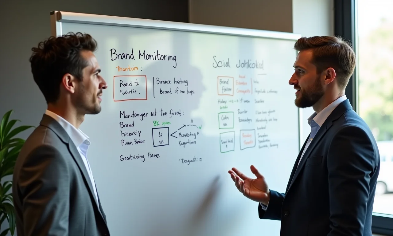 Pessoas discutindo diferenças entre monitoramento de marca e social listening.