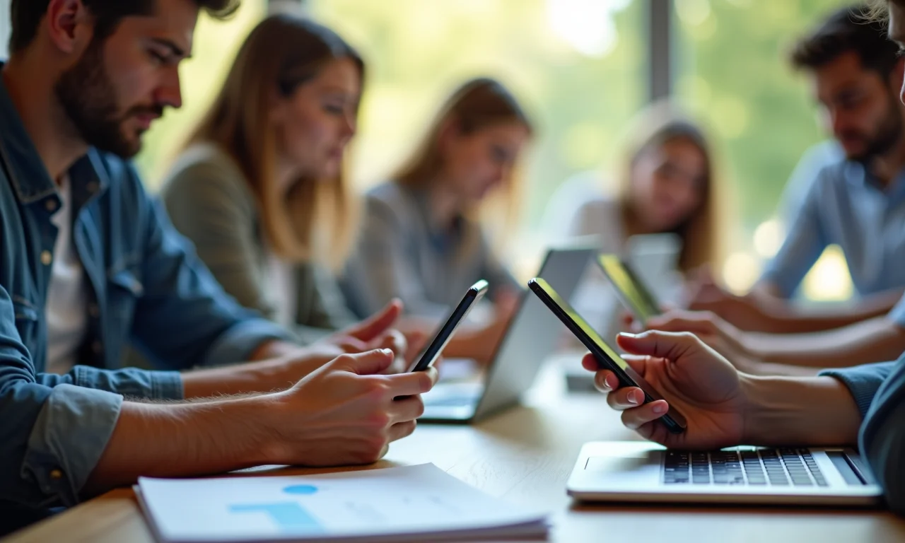 Pessoas respondendo pesquisa do Google Forms em dispositivos móveis.